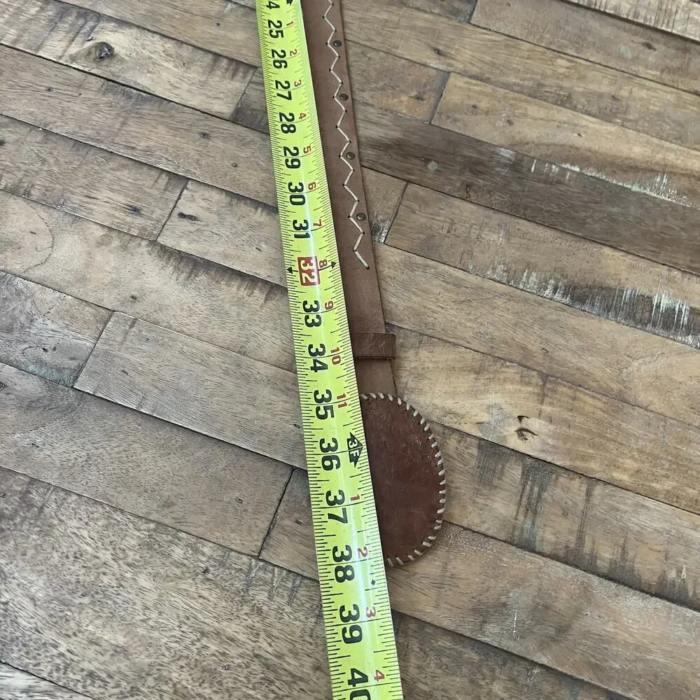 Brown Leather Belt Men's Size S White Whipstitch Chevron Pattern